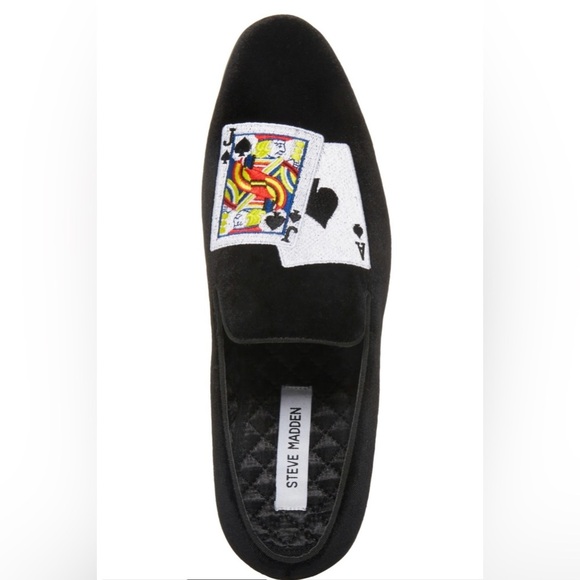 Steve Madden Men's Malachi Embroidered Playing Cards Velvet Dress Slippers 8.5